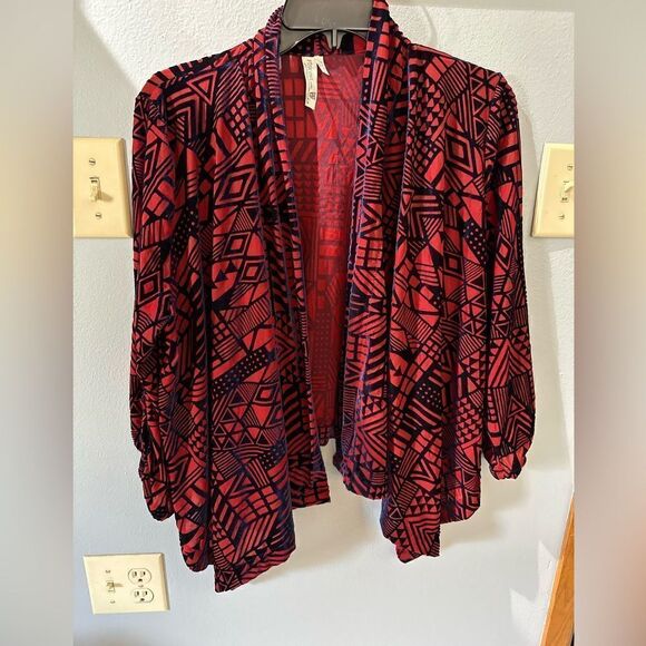 Pink Owl Red Velvet Blue Print Open Shawl Size Small - Picture 1 of 13